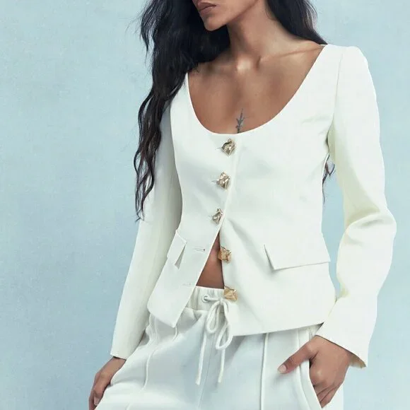 Apricot Casual Women's Statement Button Scop Neck Long Sleeve Jacket - Picture 4 of 5